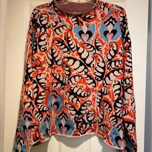 Mauve Anthropologie Women’s Print Abstract  Sweater Hearts Leaves orange blue XL